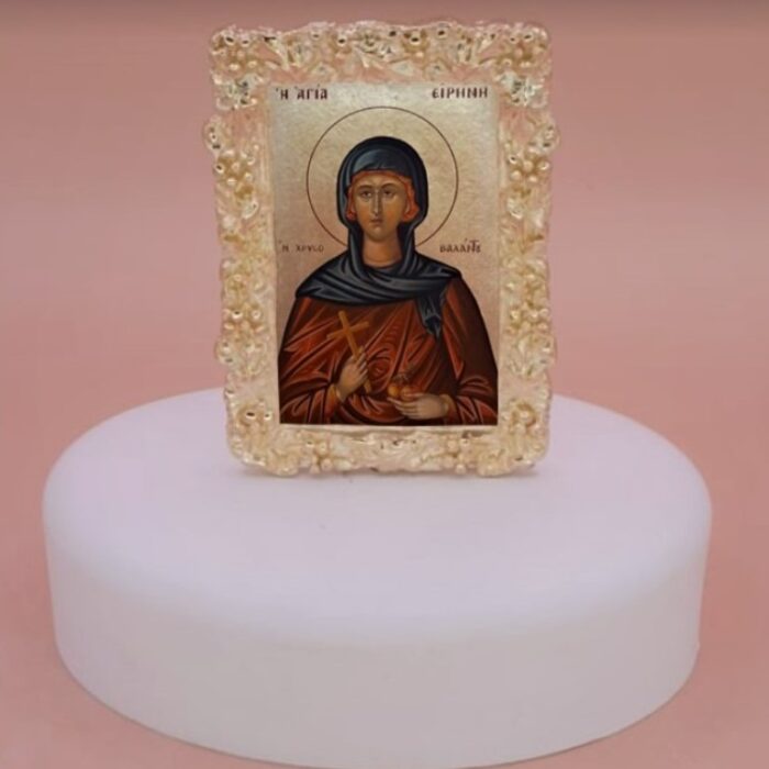 εικόνα άγιοι σε βότσαλο μπομπονιέρα βάπτισης-γάμου με 5 κλασσικά κουφέτα σε προσφορά