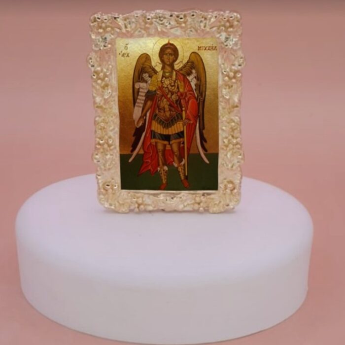 εικόνα άγιοι σε βότσαλο μπομπονιέρα βάπτισης-γάμου με 5 κλασσικά κουφέτα σε προσφορά