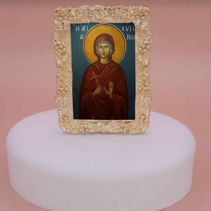 εικόνα άγιοι σε βότσαλο μπομπονιέρα βάπτισης-γάμου με 5 κλασσικά κουφέτα σε προσφορά