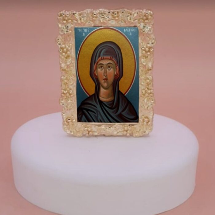εικόνα άγιοι σε βότσαλο μπομπονιέρα βάπτισης-γάμου με 5 κλασσικά κουφέτα σε προσφορά