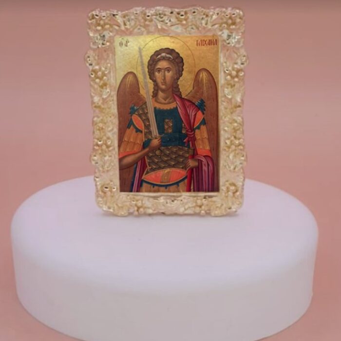 εικόνα άγιοι σε βότσαλο μπομπονιέρα βάπτισης-γάμου με 5 κλασσικά κουφέτα σε προσφορά