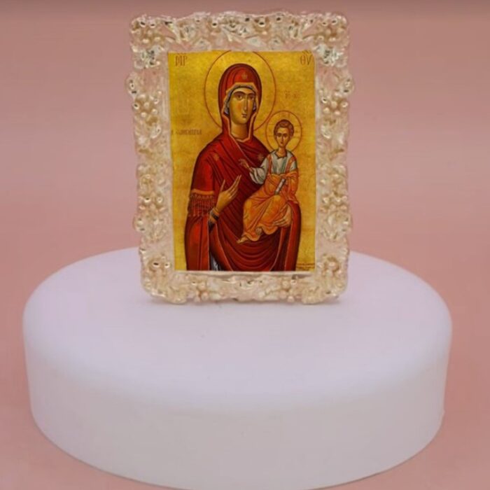 εικόνα άγιοι σε βότσαλο μπομπονιέρα βάπτισης-γάμου με 5 κλασσικά κουφέτα σε προσφορά