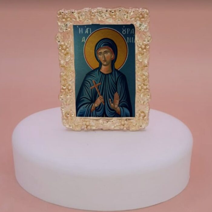 εικόνα άγιοι σε βότσαλο μπομπονιέρα βάπτισης-γάμου με 5 κλασσικά κουφέτα σε προσφορά