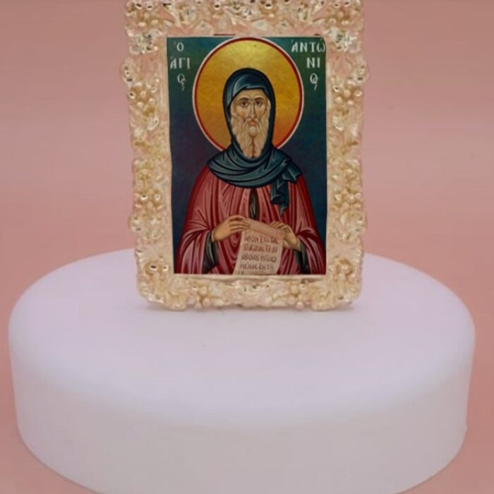 εικόνα άγιοι σε βότσαλο μπομπονιέρα βάπτισης-γάμου με 5 κλασσικά κουφέτα σε προσφορά