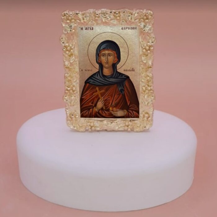 εικόνα άγιοι σε βότσαλο μπομπονιέρα βάπτισης-γάμου με 5 κλασσικά κουφέτα σε προσφορά
