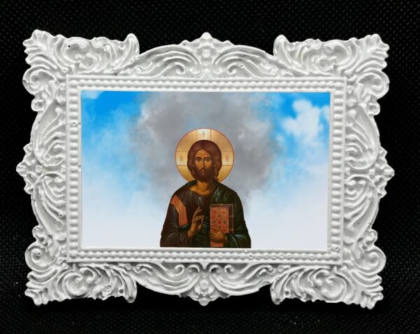 κορνίζα-μαγνητάκι κεραμική με αγίους εικόνες μπομπονιέρα με 5 κλασσικά κουφέτα