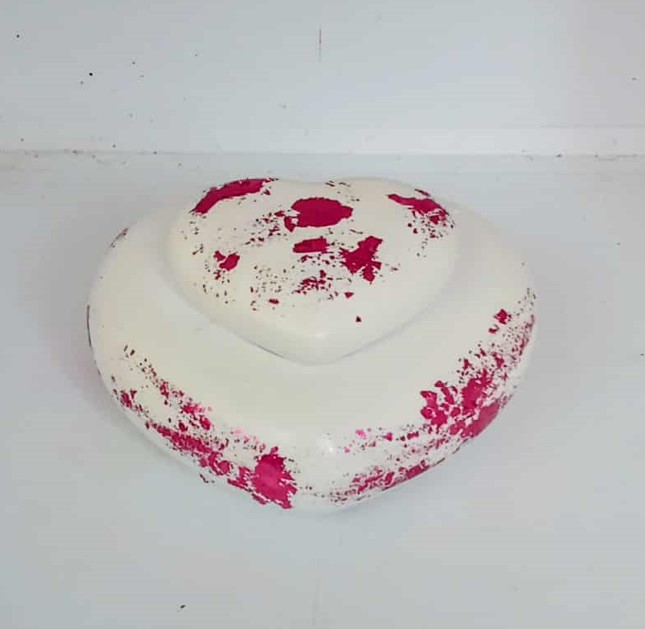 Καρδιά μπιζουτιέρα με φύλλα φούξια κεραμική μπομπονιέρα οικονομική